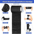 60 Pack Black Self Adhesive Bandage Wrap Bulk 3 Inch x 5 Yards Cohesive Bandage,Vet Wrap Breathable Elastic Self-Adherent Tape for Stretch Athletic Sports Wrist Ankle Dogs Pet Vet Wrap