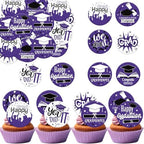 36PCS Edible Graduation Cap Cupcake Toppers Wafer Paper Grad Cap Diploma Cake Decorations Edible Grad Cap Cupcake Picks for 2026 Grad Theme Party Cake Decor Supplies (Purple)