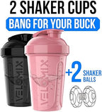 VELOMIX -2 Pack- 20 oz Protein Shaker Bottles for Protein Mixes - 2x Wire Whisk | Leak Proof Shaker Cups for Protein Shakes and Pre Workout | Protein Shaker Bottle Pack (A7) Pink/Black