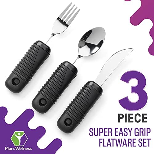Mars Wellness Weighted Utensils Set - 3-Piece Heavy Duty, Stainless Steel Fork, Knife, and Spoon Adaptive Utensils Enhanced Stability While Eating for Elderly, Hand Tremors and Parkinson's Patients