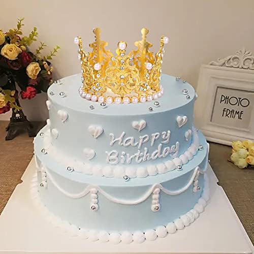 SisBroo Gold Crown Cake Topper, 6 Pieces Happy Birthday Cake Toppers, Princess Crown Cake Decorations, Mini Crowns for Flower Arrangements, Birthday, Wedding, Party Decor (Gold-Ⅰ, 6)