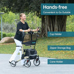 ELENKER Upright Walker, Stand Up Folding Rollator Walker with 10” Front Wheels Backrest Seat and Padded Armrests(Champagne)