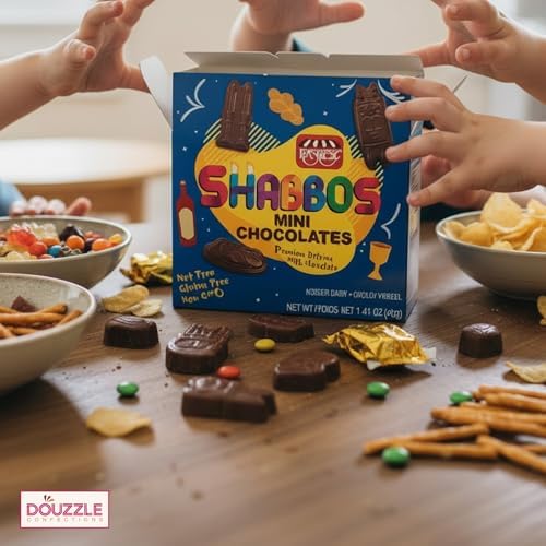 DOUzzle Shabbos Mini Chocolate Candy Gift Box, Premium Belgian Milk Chocolate, Nut Free, Gluten Free, Non-GMO, Kosher Dairy Cholov Yisroel (1.41 OZ)