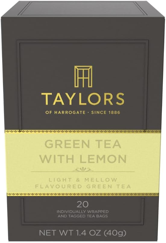 Taylors of Harrogate Green Tea with Lemon, Individually Wrapped Bags, 20 Count (Pack of 6), Citrussy, Mellow and Light, Caffeinated, Enjoy Hot or Iced, 120 Teabags Total