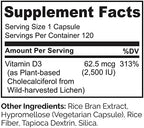 NATURELO Vitamin D - 2500 IU - Plant Based from Lichen - Natural D3 Supplement for Immune System, Bone Support, Joint Health - Vegan - Non-GMO - Gluten Free - 120 Capsules