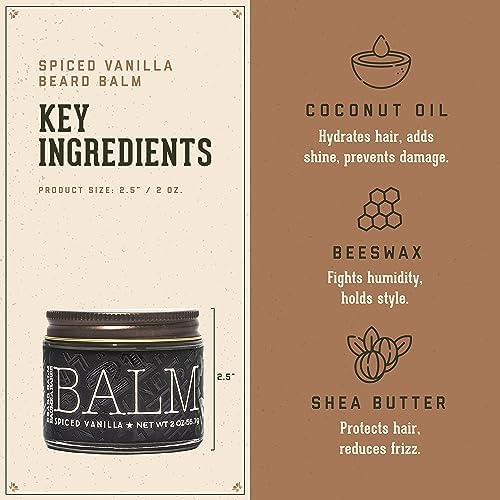18.21 Man Made Beard Balm for Men, Spiced Vanilla, 2 fl. oz - Premium Grooming Cream with Low Shine for Conditioning and Shaping Beards, Mustaches - Scented Facial Hair Balms, Long-Lasting Moisture