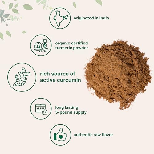 Organic Turmeric Powder, 5 Pounds | Rich in Active Curcumin | Pure Turmeric Supplement | Antioxidant Support for Joint & Immune Health | Non-GMO, Vegan Friendly, India Origin