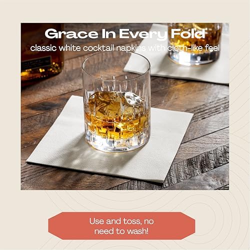 200 Linen-Feel Dessert And Beverage Napkins - Disposable Cloth-Like Cocktail Paper Napkins, Made In USA - Soft and Absorbent For Bar, Restaurant, Café, Wedding, Parties (200-Pack)