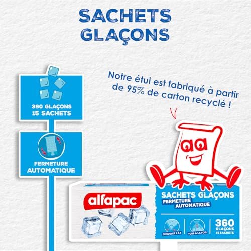 Alfapac - 15 Ice Cube Bags - Automatic Closure - Easy Release - 300 Ice Cubes