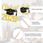 Rsstarxi 1 Pack Class of 2026 Cake Topper Grad Cap Glitter Diploma Done Congrats Grad Cake Pick for 2026 Graduation Theme Party Cake Decorations Supplies Gold