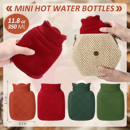 VIHOSE 2 Pcs Small Hot Water Bottle Bag 350ml for Hot & Cold Compress with Removable Knitted Cover Silicone Microwave Heating Mini Water Bag for Travel Holiday Gifts