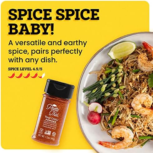 Pretty Thai Chili Powder - 1.7oz, Pack of 6 I Chili Seasoning Mix with Dried Thai Chili Flakes, Asian Cooking Spices for Authentic Thai Food, Add Heat without Overpowering the Palate, Spice Level 4.5 out of 5*