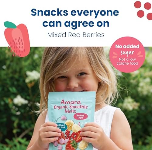 Amara Smoothie Melts - Mixed Red Berries - Baby Snacks Made With Fruits and Vegetables - Healthy Toddler Snacks For Your Kids Lunch Box - Organic Plant Based Yogurt Melts - 6 Resealable Bags
