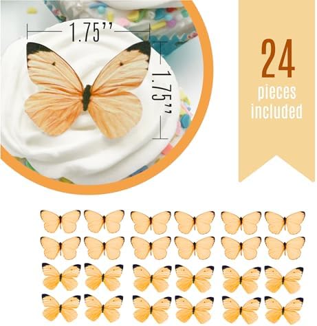 Sugar Robot Edible Butterflies for Cake Decorating - Small Pastel Orange Butterfly Cake Toppers and Cupcake Toppers - Decoration Made in the USA - Premium Crafted (Orange)