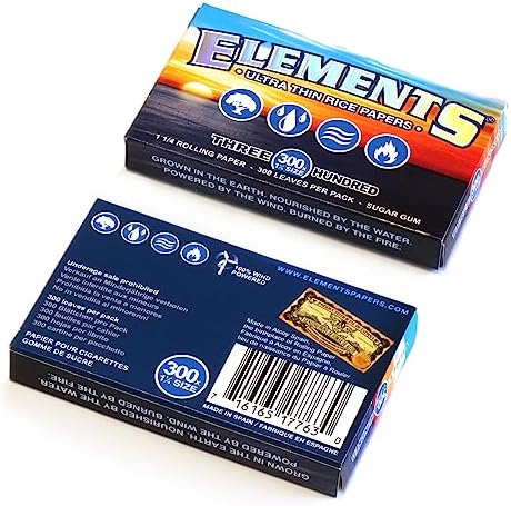 ELEMENTS 300 Ultra Thin Rice Rolling Paper 1.25 1 1/4 Size, 5 Pack = 1500 Leaves