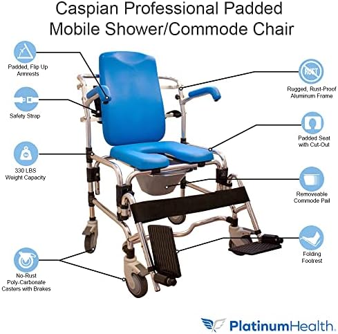Caspian Professional Mobile Shower/Commode Chair-Padded