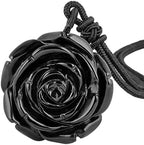 Nupuyai Hand Carved Flower Stone Pendant Necklace for Women, Handcraft Rose Pendant with Chain for Mom Adjustable 27.5"
