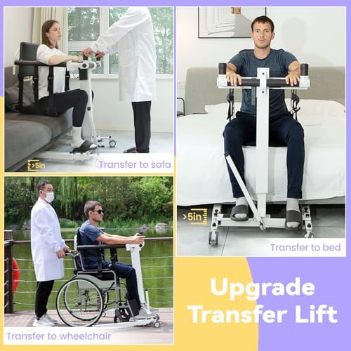 Upgrade Electric Patient Lift Transfer Chair, Portable Folding Transfer Lift for Seniors, Adjustable Height Patient Lift for Home, Handicap Lift Transfer Chair for Disabled Adults