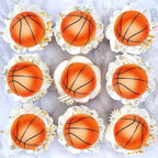 40Pcs Basketball Edible Cupcake Toppers Edible Basketball Cupcake Picks Balls Drink Topper for Sports Theme Baby Shower Boys Girls Basketballs Birthday Cake Cupcake Decorations