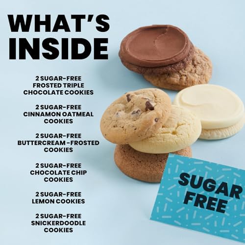 Cheryl's Cookies Sugar-Free Cookie Gift Box, w/12 Kosher Chocolate Chip, Snickerdoodle, Lemon, Buttercream-Frosted Triple Chocolate & Cinnamon Oatmeal Cookies, Individually Wrapped, All Occasions