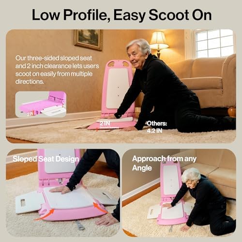 SuperHandy Portable Floor & Bath Lift - EVA Cushion, 26V 51.8Wh Battery, Lightweight 19 lbs, Foldable, 330 lb Capacity, IP68 Waterproof Lift for Seniors, Ergonomic Seat with Removable Panels (Pink)