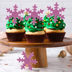 Gyufise 50Pcs Purple Edible Cupcake Toppers Snowflakes Cake Toppers Snowflakes Cake Decoration Winter Frozen Birthday Party Supplies