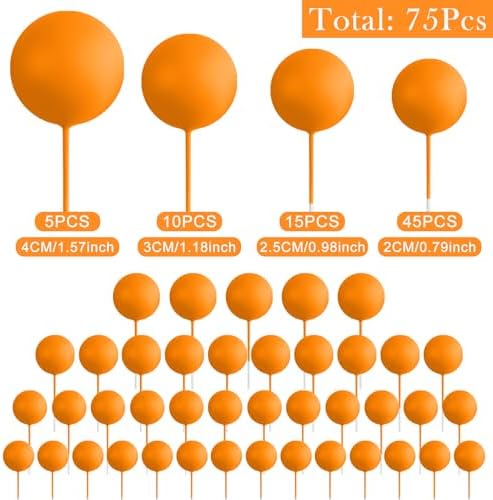 75 Pieces Orange Cake Balls Topper Decorations Foam Cupcake Topper Mini Balloon Cake Topper Picks for Cake Deco Birthday Party Wedding