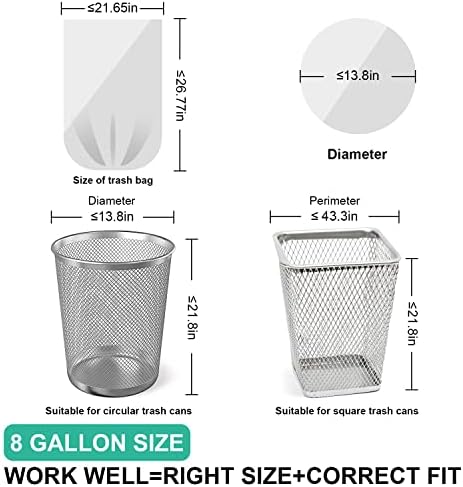 120 Count 8 Gallon Trash Bags Unscented - Thick Clear Medium Garbage bags, 30 Liter Strong Plastic Wastebasket Can Liners for Kitchen Home Bathroom Office