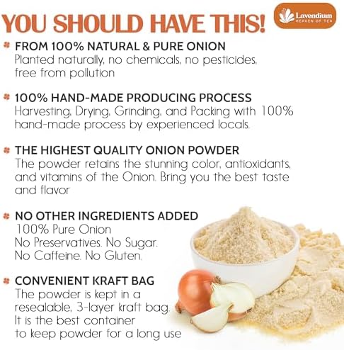 Lavendium, Premium 25oz Onion Powder, 100% Natural and Pure from Onion, Rich Flavor, Perfect for Cooking & Seasoning, No Additives, No Gluten, No Sugar, Vegan