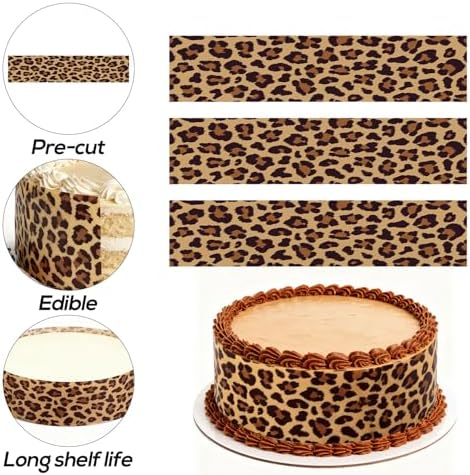 3pcs Edible Paper, 2.4x11 Inches per Sheet Edible Cheetah Print for Cakes Cheetah Print Image Leopard Cake Wrap Side Decor Glutinous Rice Paper Borders for Women's Birthday Party Decoration Supplies