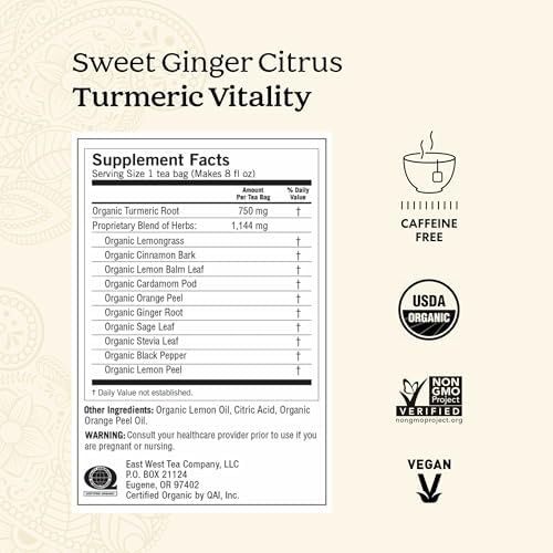 Yogi Tea Sweet Ginger Citrus Turmeric Vitality - 16 Bags per Pack (4 Packs) - Organic Ginger & Turmeric Root Tea - Supports Well-being - Includes Cinnamon Bark & More