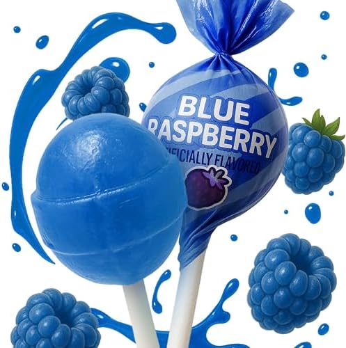 Blue Raspberry Mini Lollipops – 65 Count Bulk Candy Pack, Individually Wrapped Suckers – Fruity Blue Raspberry Flavor – Party Candy, Parade Treats, Back to School, Birthday Favors & Baby Showers