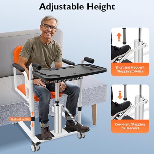Patient Lift Transfer Chair for Elderly and Disabled Patient Lift Chairs 180°Split Seat with Portable Potty & Seat Cushion,Adjustable Hydraulic Lifting Height,330.7lbs (Orange)