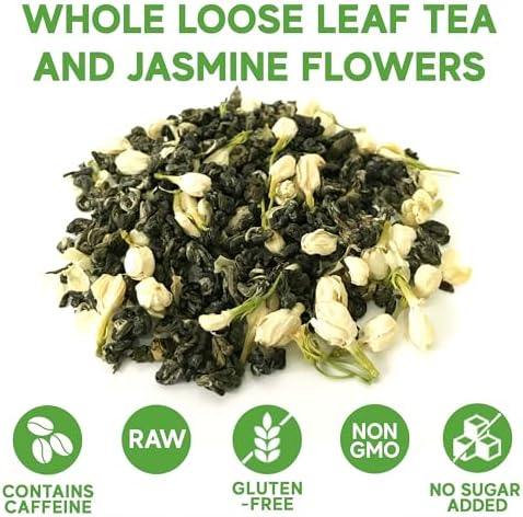 Sou Zen Jasmine Green Tea Loose Leaf Blend 4oz (113g) | Premium Quality Tea Leaves and Flowers | Raw with Naturally Organic Antioxidants | Relaxing and Revitalizing Tea with No Additives