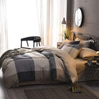 CottonLife Plaid Duvet Cover Twin, 100% Cotton Check Geometric Bedding 3pc Set, Retro Grey Hotel Quality Gingham Print Nordic Style, Reversible Solid Color with Zipper Closure, Ties (NO Comforter)