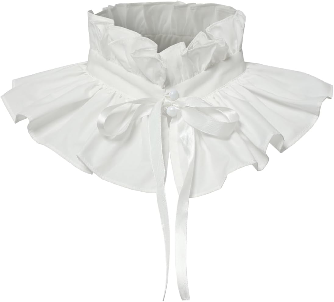 Women's Pleated Ruffle Collar Ruff Neck Shawl Detachable Victorian Elizabethan Costume