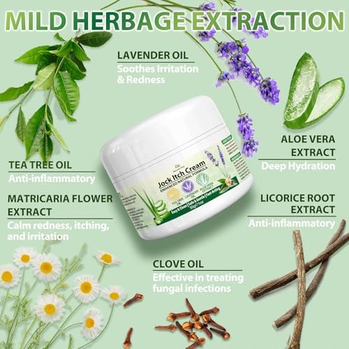 Jock Itch Antifungal Skin Cream: Tea Tree Oil Anti Fungal Cream with Aloe Vera, Lavender & Eucalyptus – Extra Strength Herbal Moisturizer for Itchy Skin Soothing– for Men & Women, 30g