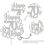 1 PCS Happy 70th Birthday Cake Topper Glitter Cheers to 70 Years Birthday Cake Pick Hello 70 Fabulous Cake Decoration for Happy 70th Birthday Anniversary Party Decorations Supplies Silver