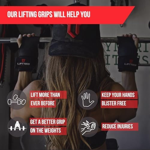 Lift Tech Fitness Rubber WW Armor Pads (Pair of 2) - Weight Lifting Grips for Men & Women with Wrist Wraps for Deadlifts, Pull Ups, Powerlifting - Black