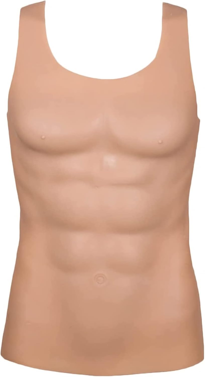 Fake Muscle Vest,Realistic Fake Chest Muscles,Silicone Fake Chest Muscle Vest - Silicone Muscle Suit for Men's Cosplay Masquerade Costume-Flesh||Small Size