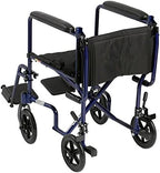 Drive Medical Deluxe Lightweight Aluminum Transport Wheelchair, Blue, 17"