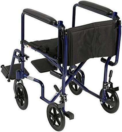 Drive Medical Deluxe Lightweight Aluminum Transport Wheelchair, Blue, 17"