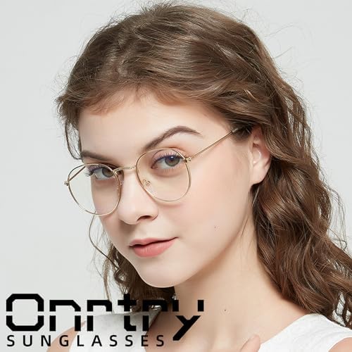 Onrtry Circle Blue Light Glasses for Women Men Round Metal Frame Computer Gaming Eyeglasses 2 Pack