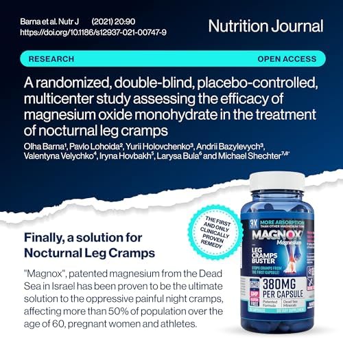 MAGNOX® Buster | Patented Clinically Tested 380mg Magnesium Supplement for Spasms & Leg Cramps at Night | One Capsule a Day for Almost Full Dosage | 3X More Absorption | Dead Sea Minerals (60 Caps)