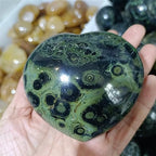 Green Peacock's Eye Stone Carved Hearts Crystal Gem Home Office Degaussing Decoration (Size : 110-200g)