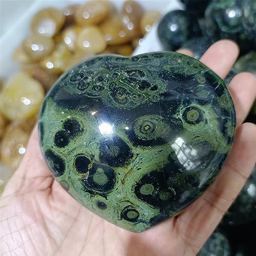 Green Peacock's Eye Stone Carved Hearts Crystal Gem Home Office Degaussing Decoration (Size : 50-100g)