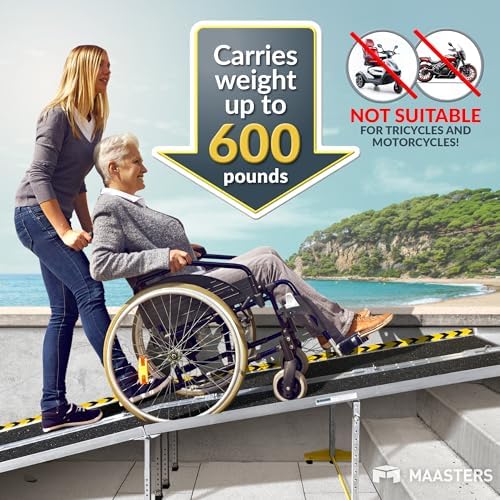 Wheelchair Ramp 12 Feet - Aluminum Long Portable Ramp - Loading Capacity 600 lbs - Portable 12 Foot Wheelchair Ramp with 2 Extra Support Leg
