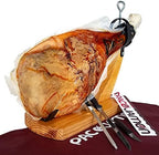 Paleta Ibérica de Bellota"Pata Negra" Paco Jamon, 10-12 libras, 3 Años de Curación + Jamonero Modelo Góndola + Cuchillo Jamonero Flexible + Chaira