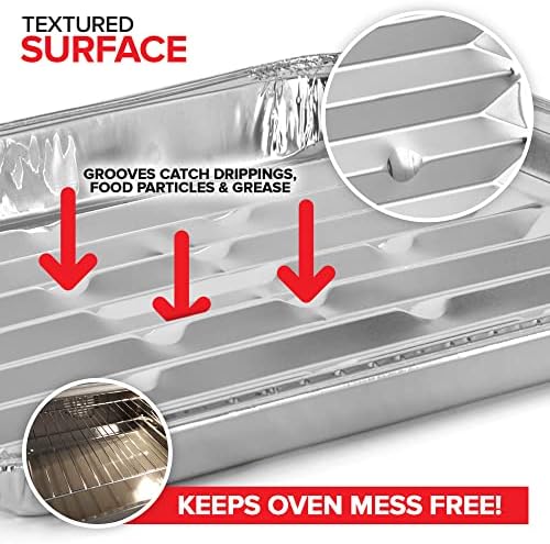 Stock Your Home Disposable Aluminum Foil Broiler Pan for Oven (25 Pack) Sheet Pans for Grilling, Roasting Rack, Trays with Ribbed Surface for BBQ Grill-Like Texture