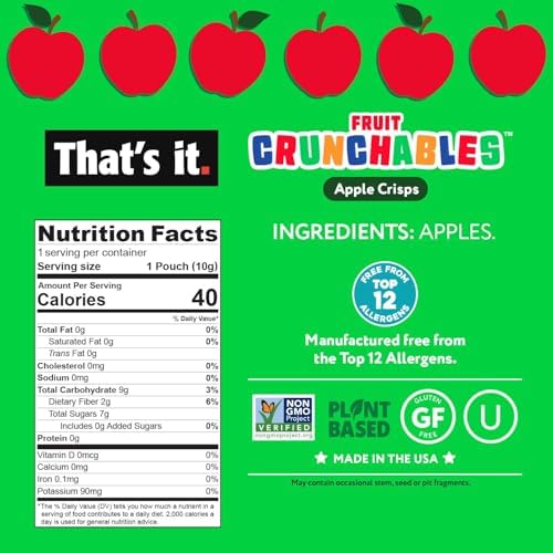 That's it. Fruit Crunchables (15 Pack) Apple Crisps healthy snacks for kids, Plant-Based, Non-GMO, Gluten-Free, No Sugar Added - Healthy Snack for lunch box 100% Natural Crunchy Fruit Snack
